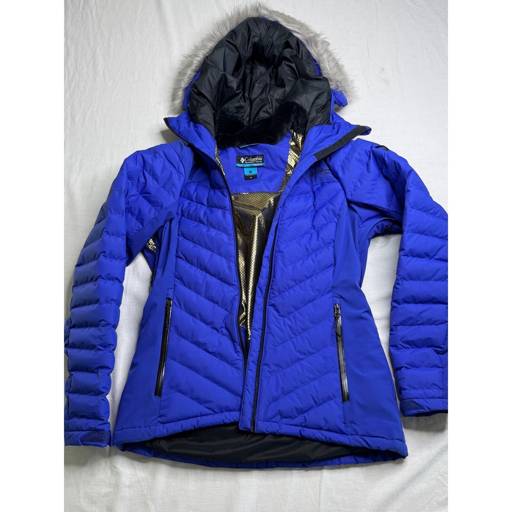 Columbia Titanium Women's Blue Omni-Heat Insulated Ski Jacket Faux Fur M